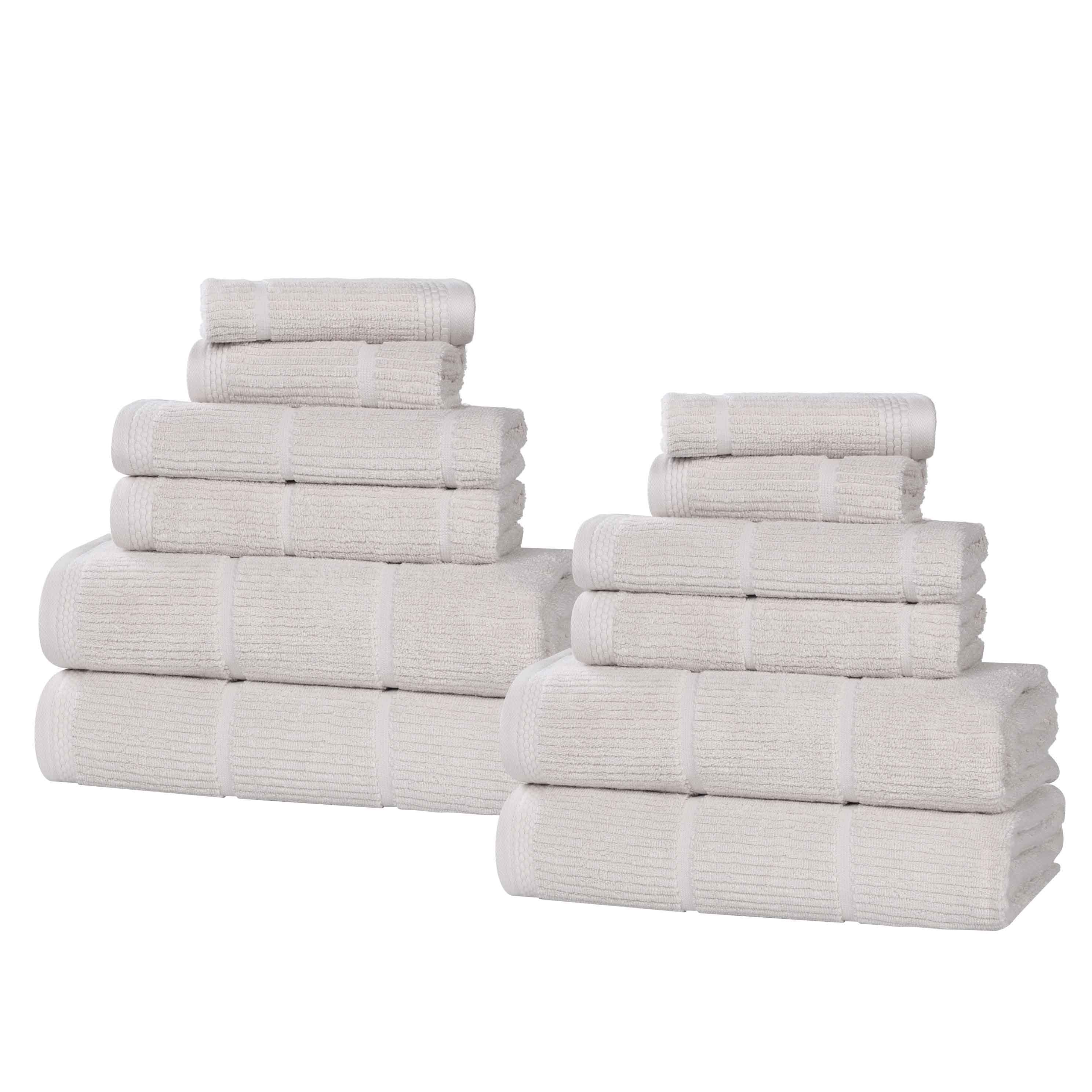 Milo Smart Twist Cotton Solid Ribbed Design 12-Piece Towel Set - Ultra Soft & Absorbent Bath Towels for Spa, Gym & Luxury Home Use