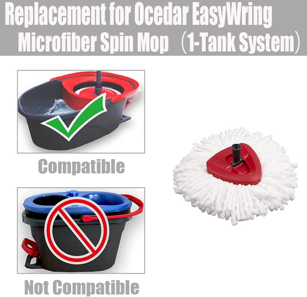 O Cedar EasyWring Spin Mop Replacement Set - 4 Microfiber Mop Heads, Adjustable 30-58 inch Handle & 1 Mop Base Combo (White 1-Tank System) - Perfect for Hardwood Floors, Tile & Kitchen Cleaning