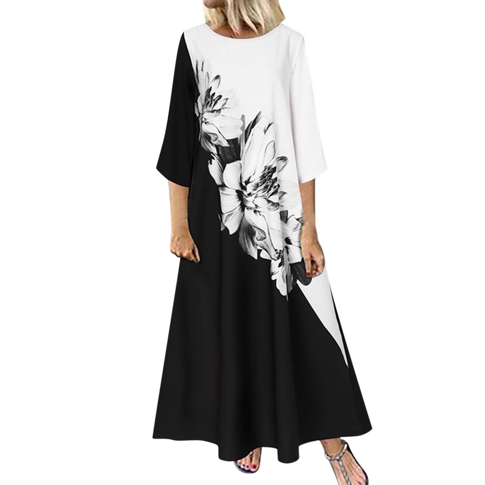 Women's Plus Size Floral Print Maxi Dress - Casual Cotton Linen Knee-Length Summer Dress for Beach, Vacation & Everyday Wear