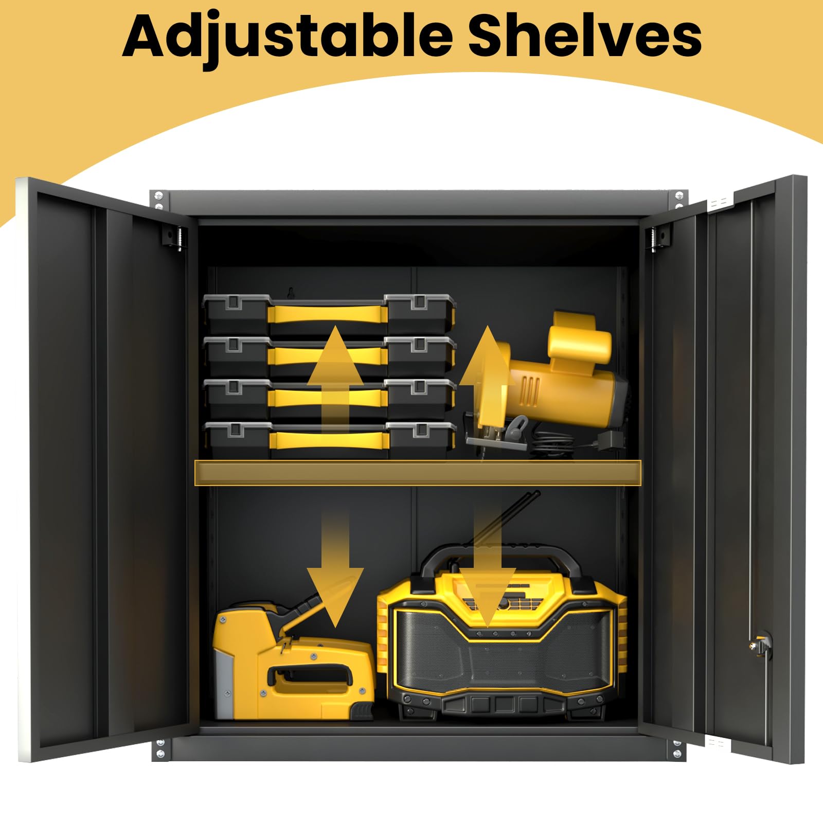 LUCYPAL Black Metal Wall Mounted Storage Cabinet with Adjustable Shelf & Locking Doors - Steel Tool Cabinet for Home Office, Garage, Utility Room & Basement | Space-Saving Organization for Tools, Supplies & Equipment