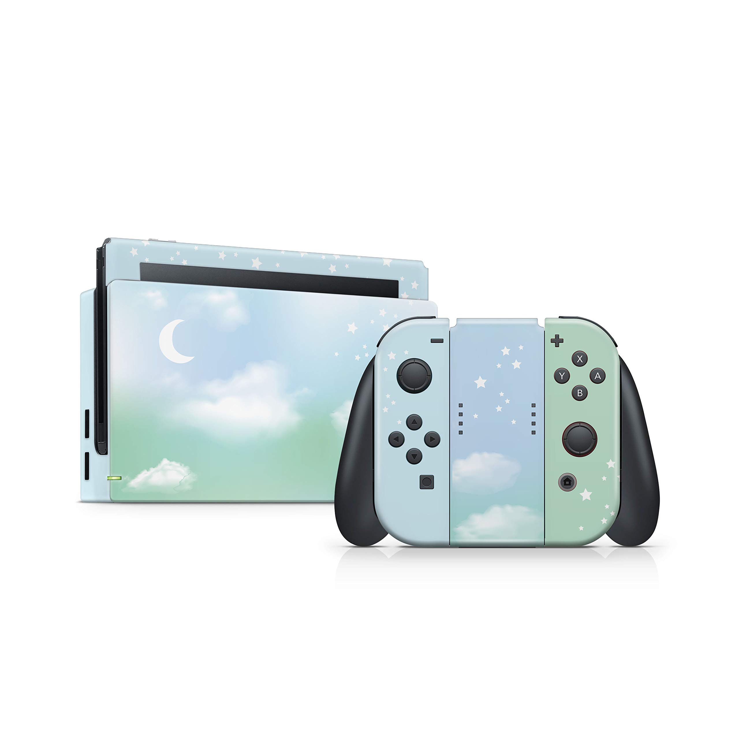 Premium 3M Vinyl Full Wrap Decal - Pastel Green Sky Moon Skin for Nintendo Switch | Compatible with Switch & Switch OLED | Durable Protective Cover with Anti-Slip Grip | Perfect for Gaming, Travel & Home Decor