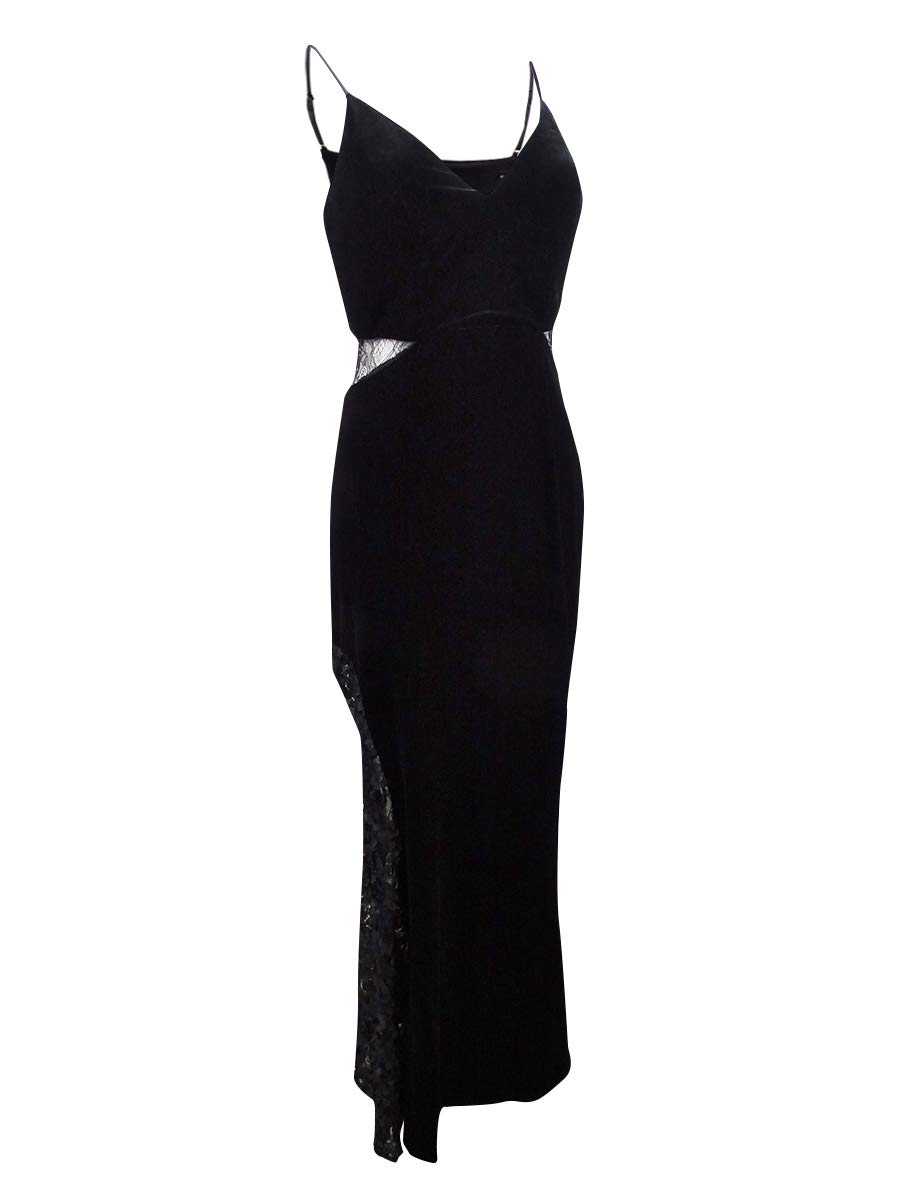 Betsy & Adam Women's Black Velvet V-Neck Applique Formal Evening Gown - Size 12 | Perfect for Prom, Homecoming, Black Tie Events & Special Occasions