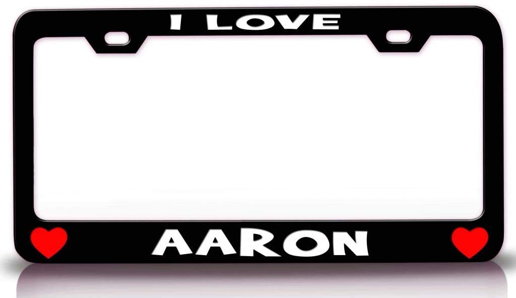 Romantic Metal Car SUV Truck License Plate Frame - 'I Love Aaron' Personalized Gift for Couples, Perfect for Valentine's Day & Anniversaries