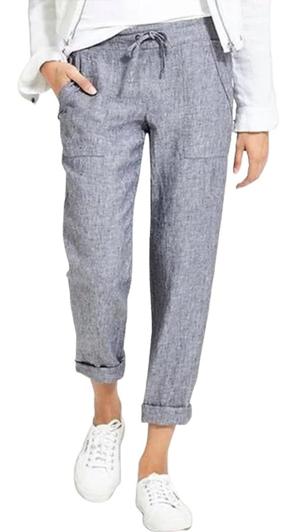 CHARTOU Women's High Waist Linen Blend Tapered Leg Pants - Breathable Summer Beach Pants for Casual Wear, Vacation & Outdoor Activities