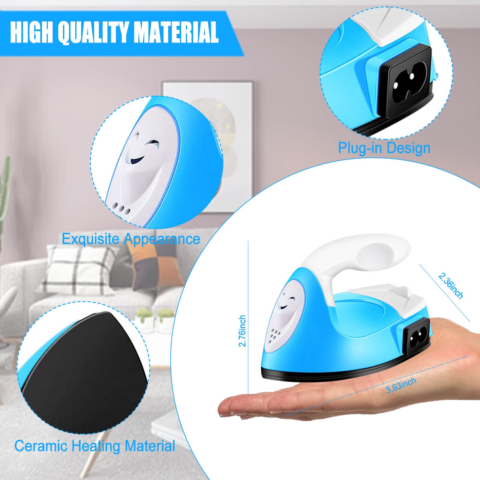 Portable Mini Heat Press Machine for DIY T-Shirts, Hats, Bags & Shoes - Compact Craft Iron with Charging Base for Heat Transfer Vinyl Projects - Perfect for Home Crafting & Small Business (Blue)