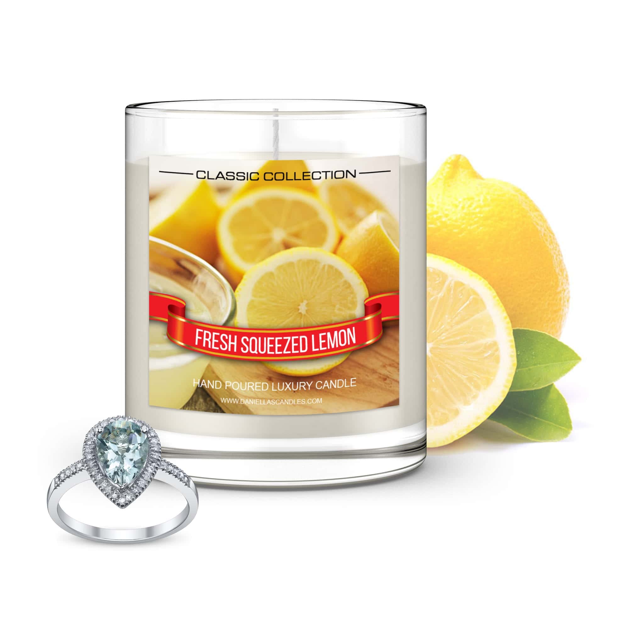 Fresh Squeezed Lemon Scented Soy Wax Candle - 11 oz Natural Soy Wax with Hidden Ring Size 9 Inside | Home Decor, Gift for Women, Aromatherapy & Relaxation