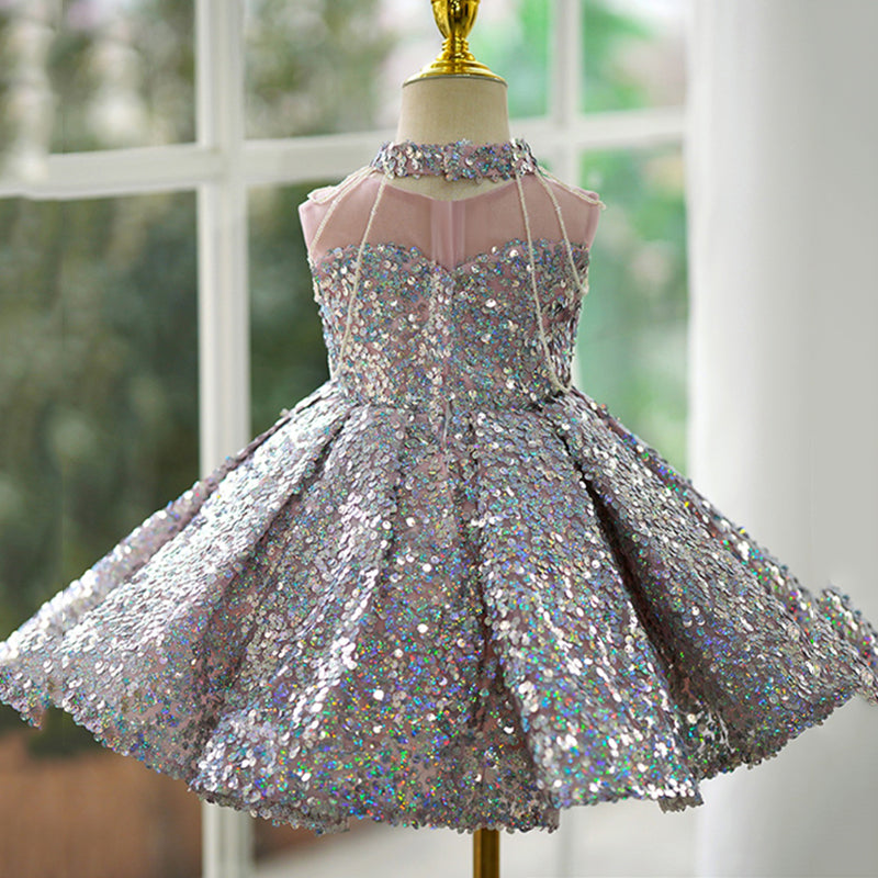 Sparkly Sequin Pleated Princess Dress for Baby Girls - Sleeveless Toddler Party Gown for Birthday, Pageant & Special Occasions