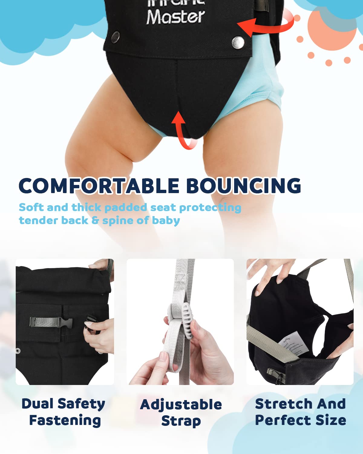 Infant Baby Doorway Jumper - Black & Green Bouncer Activity Center for Active Toddlers | Perfect for Indoor Play & Motor Skill Development