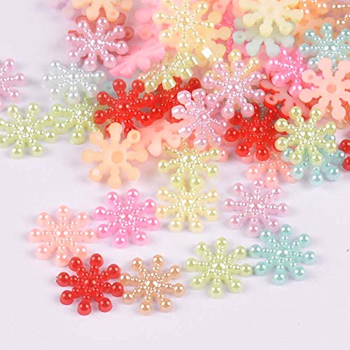 14mm DIY Mixed Color Acrylic Snowflake Spacer Beads - 100pcs Imitation Pearl Beads for Scrapbooking, Jewelry Making & Craft Projects | Perfect for Flat Back Designs, Bracelets & Home Decor