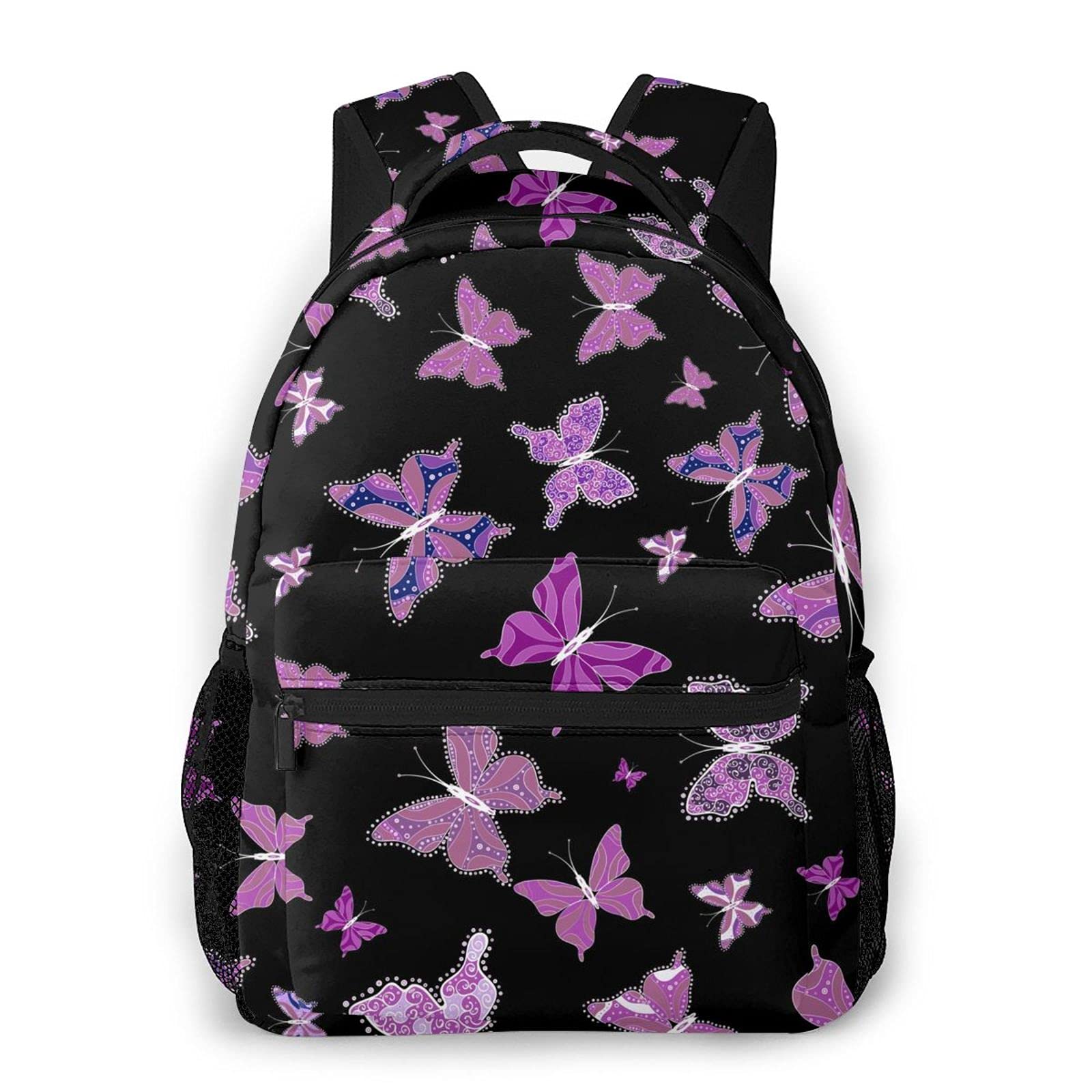 AoHanan 16 Inch Purple Butterflies Abstract Geometric Backpack for School, Laptop & Travel - Lightweight Daypack for Boys & Girls - Perfect for College, Work & Outdoor Adventures