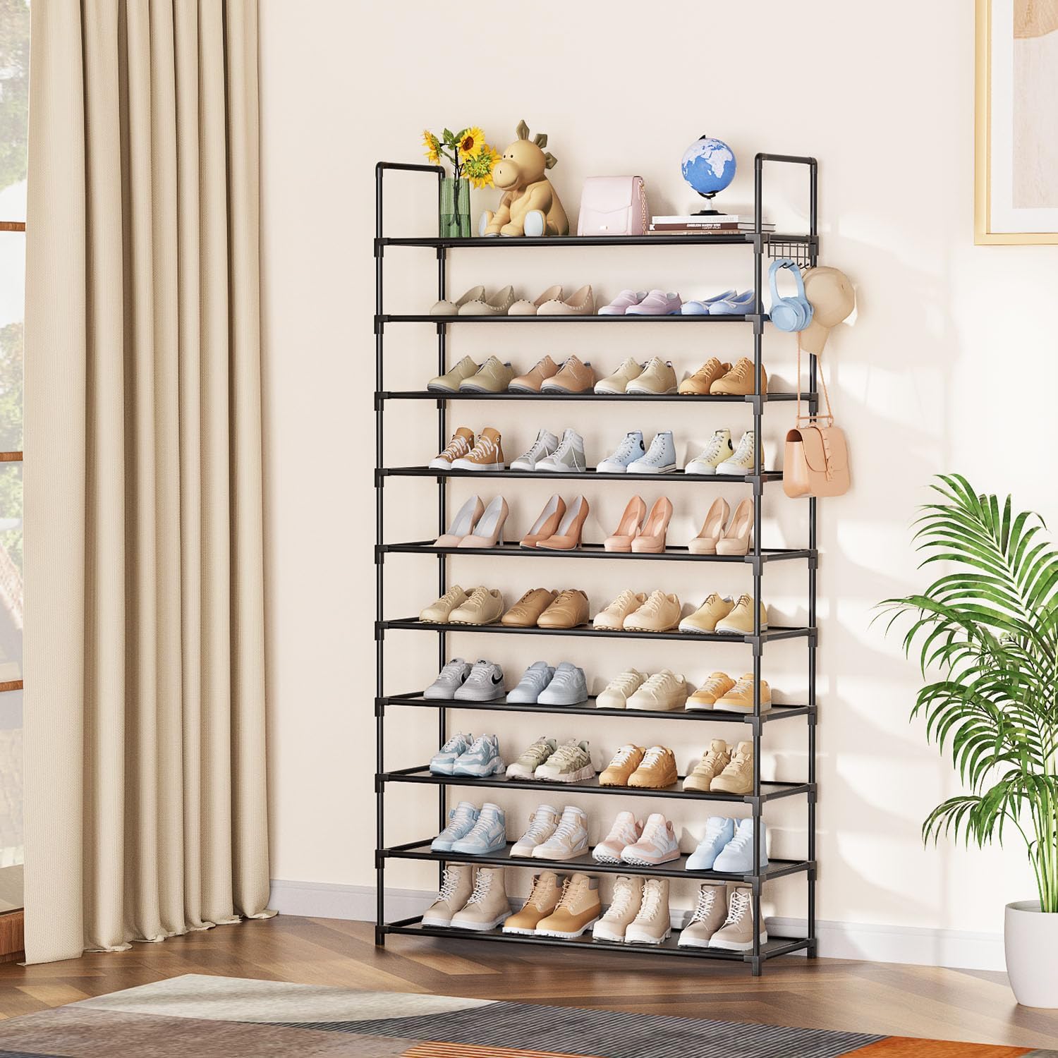 10-Tier Large Shoe Rack Organizer for Closet & Entryway - Holds 40-50 Pairs - Space Saving Shoe Storage Shelf for Garage, Bedroom, Hallway (31.49 x 11.81 x 70.86 Inches) - Perfect for Organizing Sneakers, Boots & Sandals