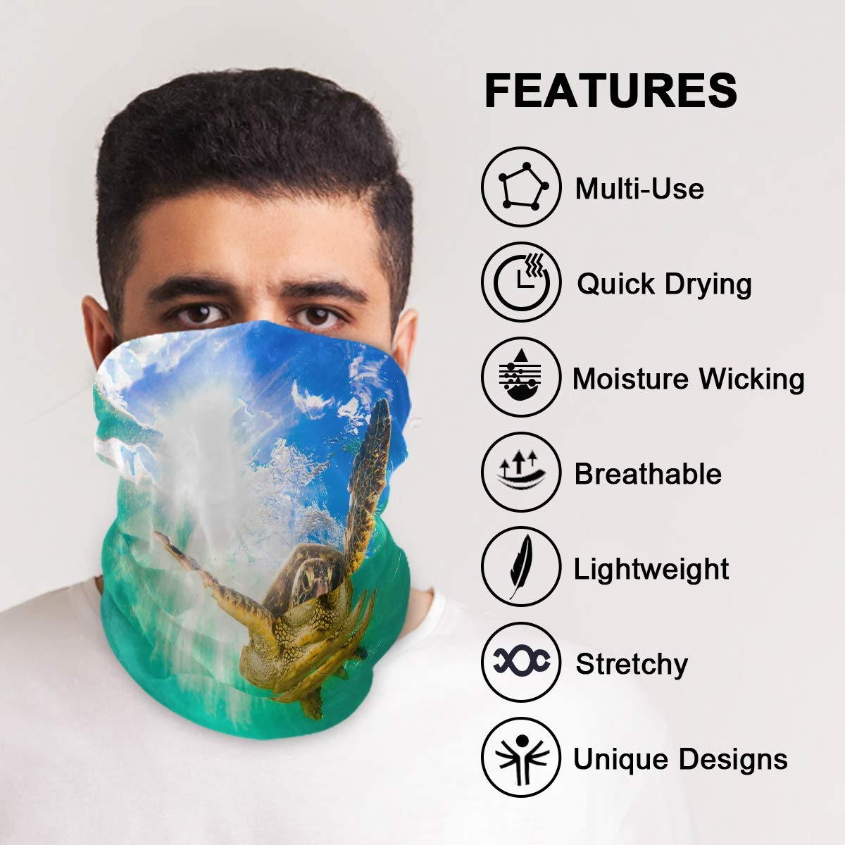 Hawaiian Green Sea Turtle Bandana Face Mask & Neck Gaiter - Breathable Headwear for Women & Men - Perfect for Sports, Hiking, Cycling & Outdoor Activities