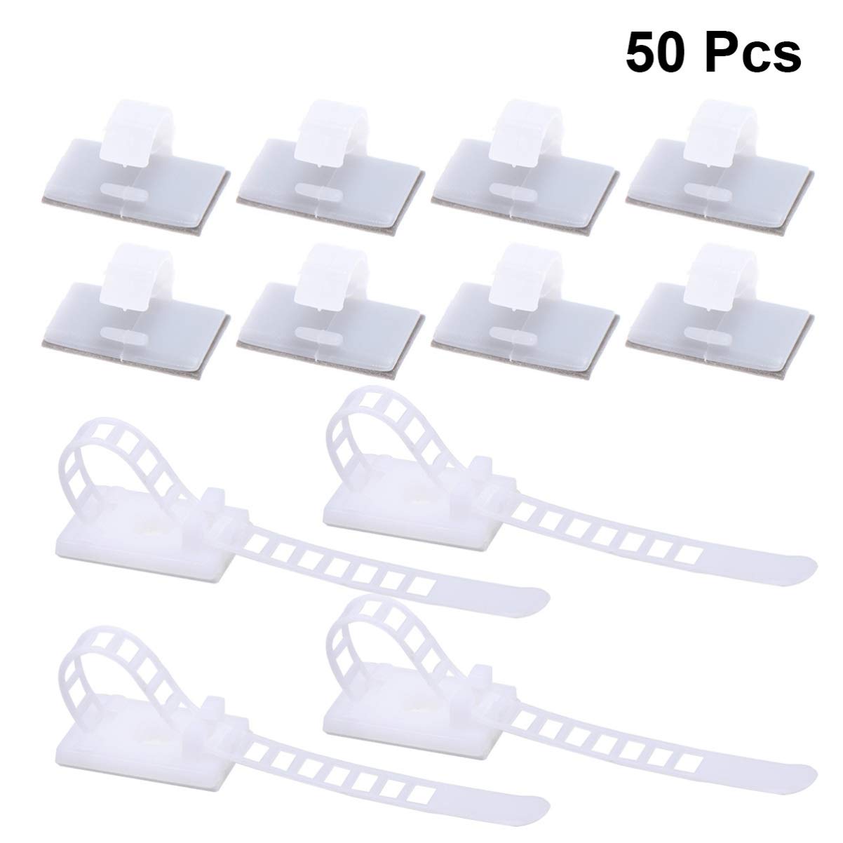 DOITOOL 50pcs Black Zip Ties Label Holders - Self-Adhesive Cable Management Organizer for Wires, Cords & Phones - Adjustable Wire Retainer Clips for Home, Office & Workshop Organization