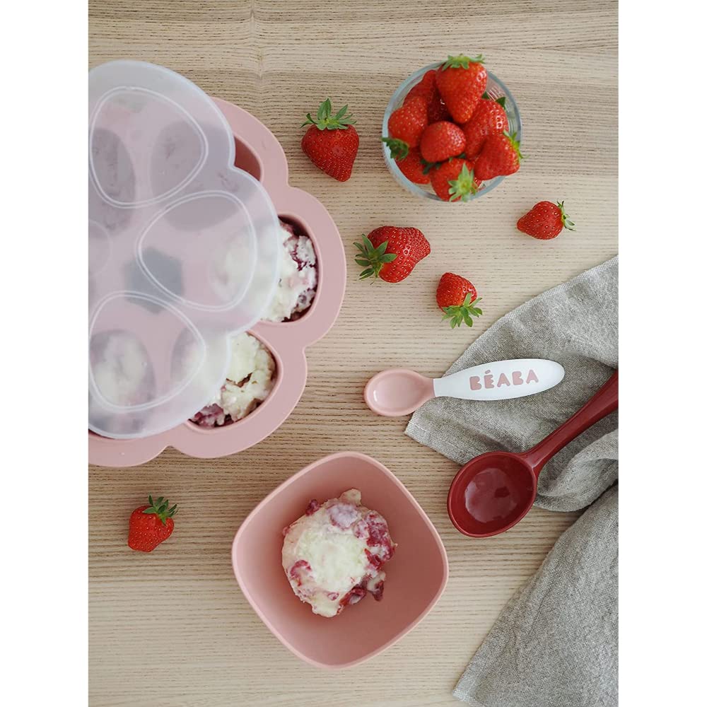 Beaba Silicone Baby Food Storage Container - 6-Portion Freezer Tray with Airtight Lid for Purees (150ml Each) | Microwave, Oven & Dishwasher Safe | Perfect for Homemade Vegetable & Fruit Purees, Breast Milk Storage & Meal Prep - Pink