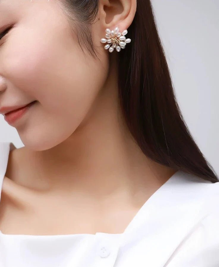 Embellished Blossoming Flower Pearl Earrings for Women - Elegant Pearl Jewelry for Weddings, Parties & Special Occasions