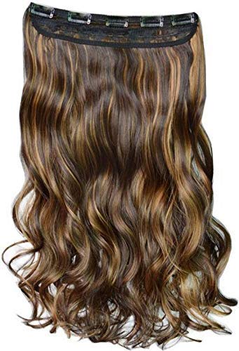Samyak Clip-in Curly Golden Highlight Hair Extensions for Women - 5 Piece Set for Volume & Length - Perfect for Parties, Weddings & Everyday Styling