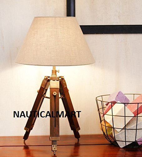 NauticalMart Modern Wooden Table Lamp Stand - Handcrafted Home Decor for Living Room, Bedroom & Office - Stylish Lighting for Reading, Relaxing & Ambiance
