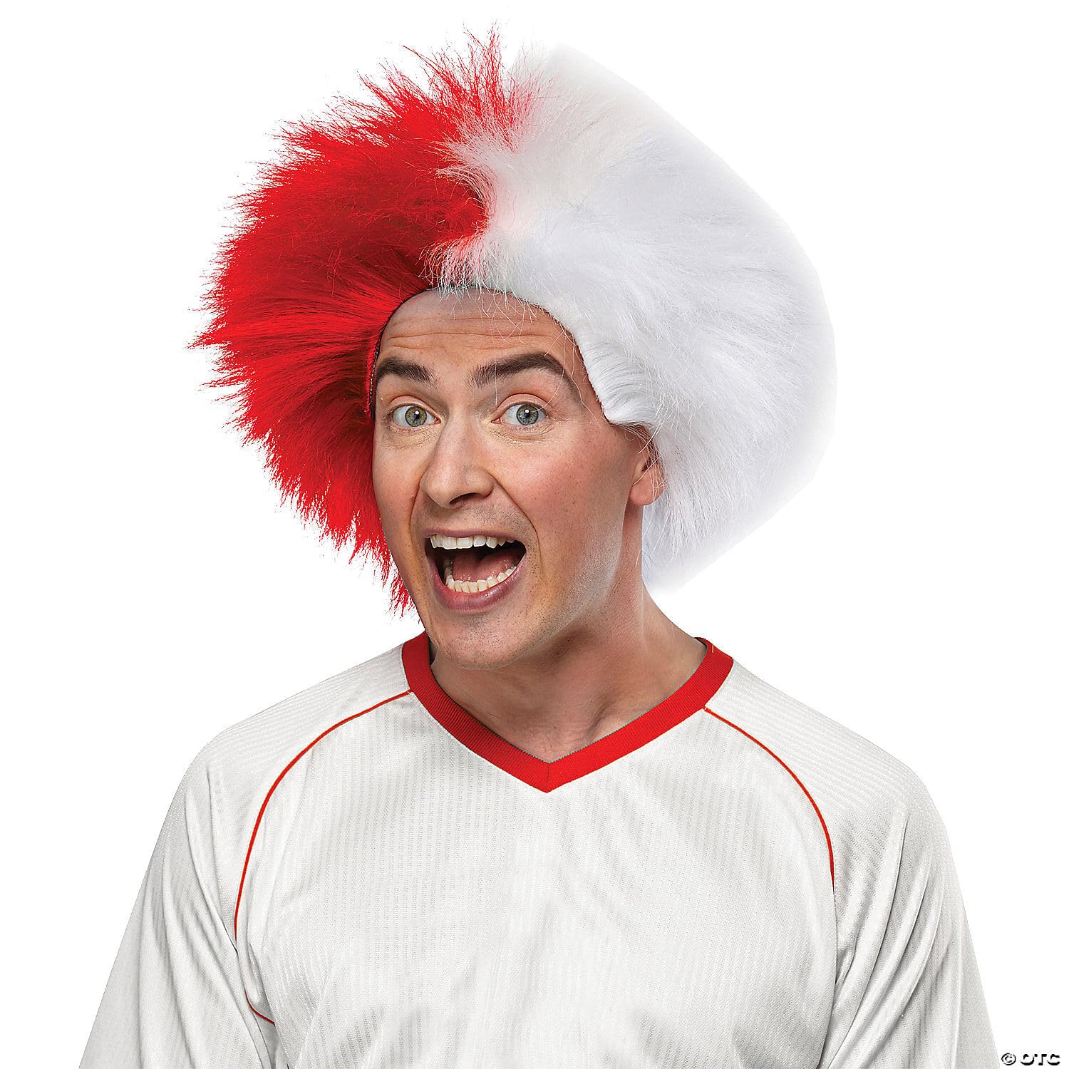 Red and White Opaque Sports Wig for Cosplay, Halloween, and Costume Parties – Perfect for Athletes, Fans, and Themed Events