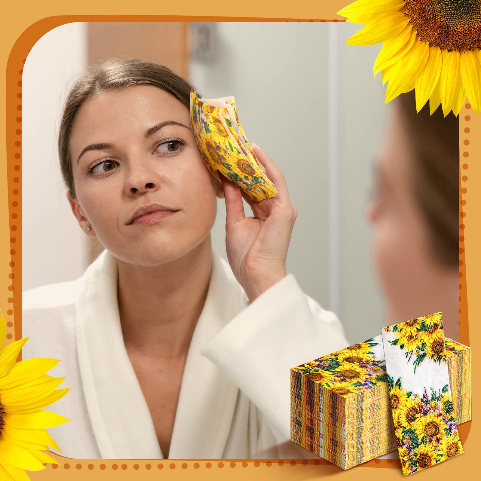 Jetec 200 Count Disposable Paper Guest Towels - Premium Bathroom Hand Towels with Butterfly Flower Bird Design, Perfect for Birthday Parties, Holiday Events & Home Bathroom Use (Sunflower Pattern) | Soft, Absorbent & Hygienic Napkins for Guests & Everyday Use