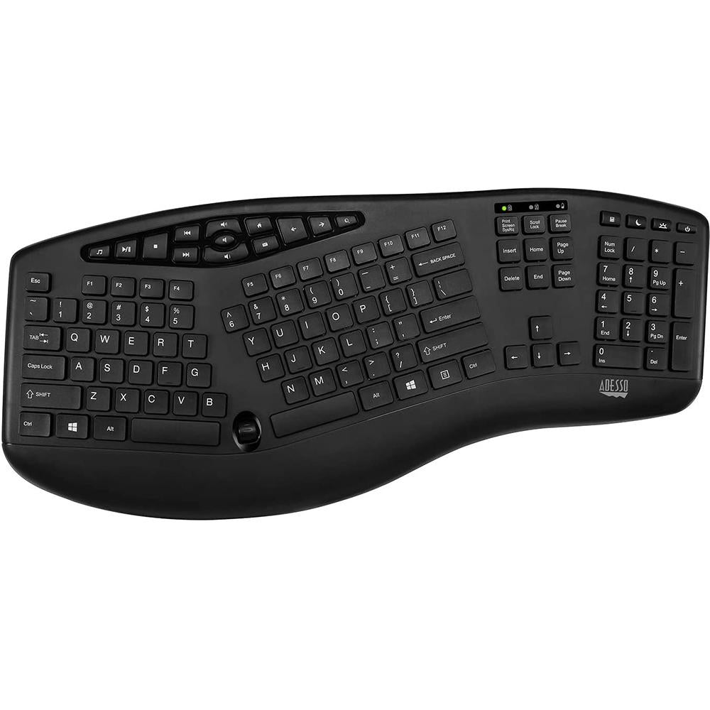 Adesso WKB-1600CB TruForm Media 1600 Wireless Ergonomic Keyboard and Mouse Combo - Comfortable Split Design for Office, Gaming & Home Use - Reduce Wrist Strain During Long Typing Sessions