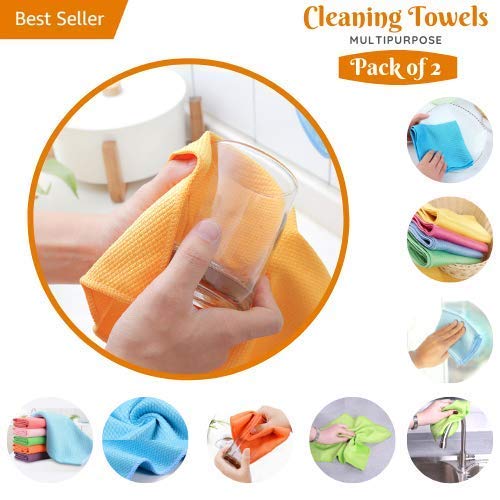 Premium Microfiber Glass Cleaning Cloth - Lint Free, Streak Free Polishing Towels for Windows, Mirrors & Stainless Steel - Super Absorbent Quick Drying (30x30cm, 2-Pack) - Perfect for Cars, Home & Office Cleaning