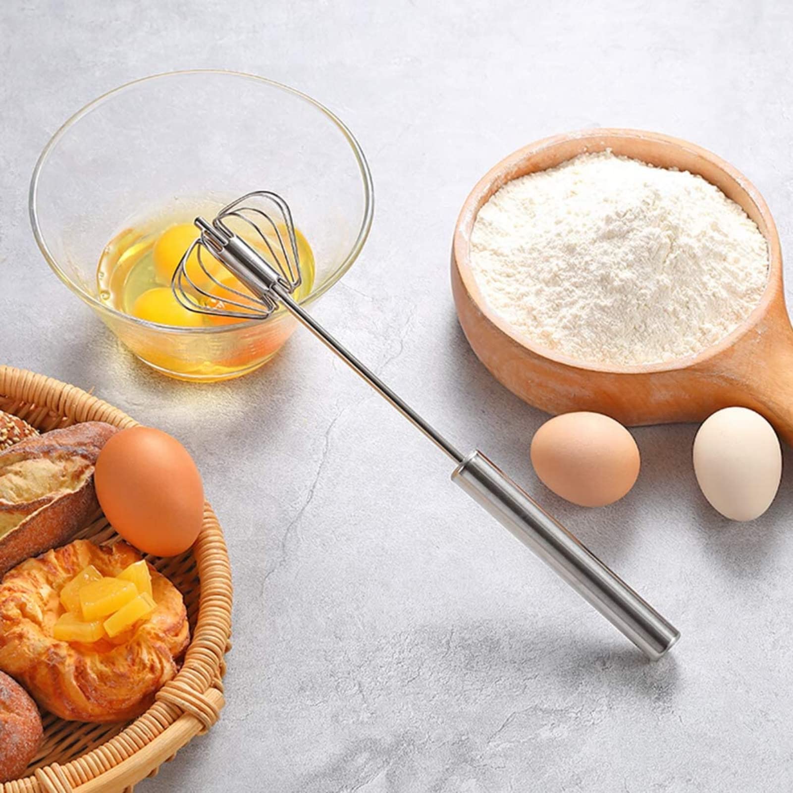 Stainless Steel Hand Push Egg Whisk - Mini Rotary Egg Beater for Baking, Cooking & Mixing - Non-Electric Silent Blender for Whisking, Beating & Stirring - Perfect for Home Kitchen, Camping & Small Spaces