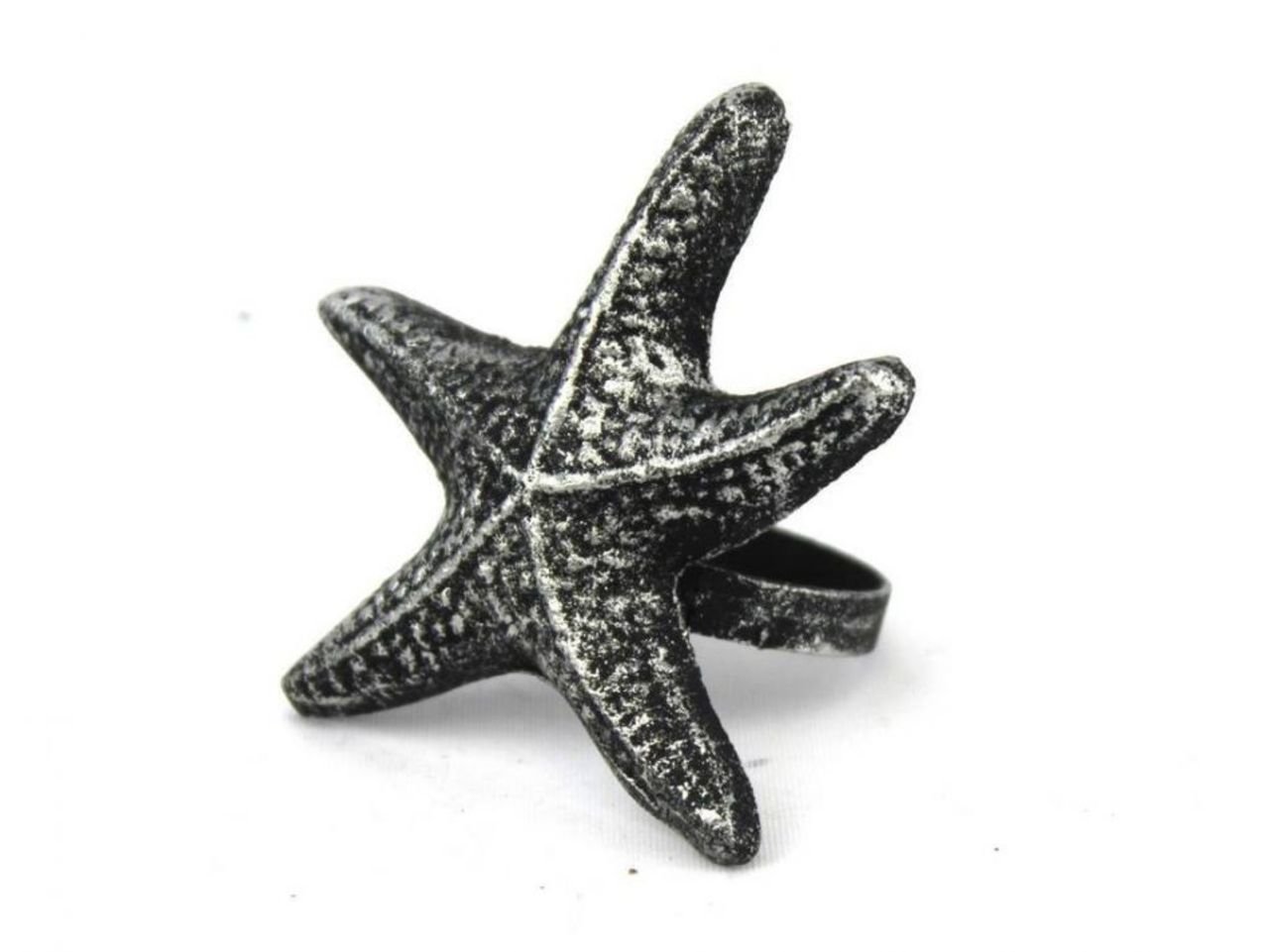 Hampton Nautical Cast Iron Starfish Napkin Ring - 3 Inch Antique Silver - Elegant Table Setting for Beach Weddings, Coastal Dining & Nautical Home Decor