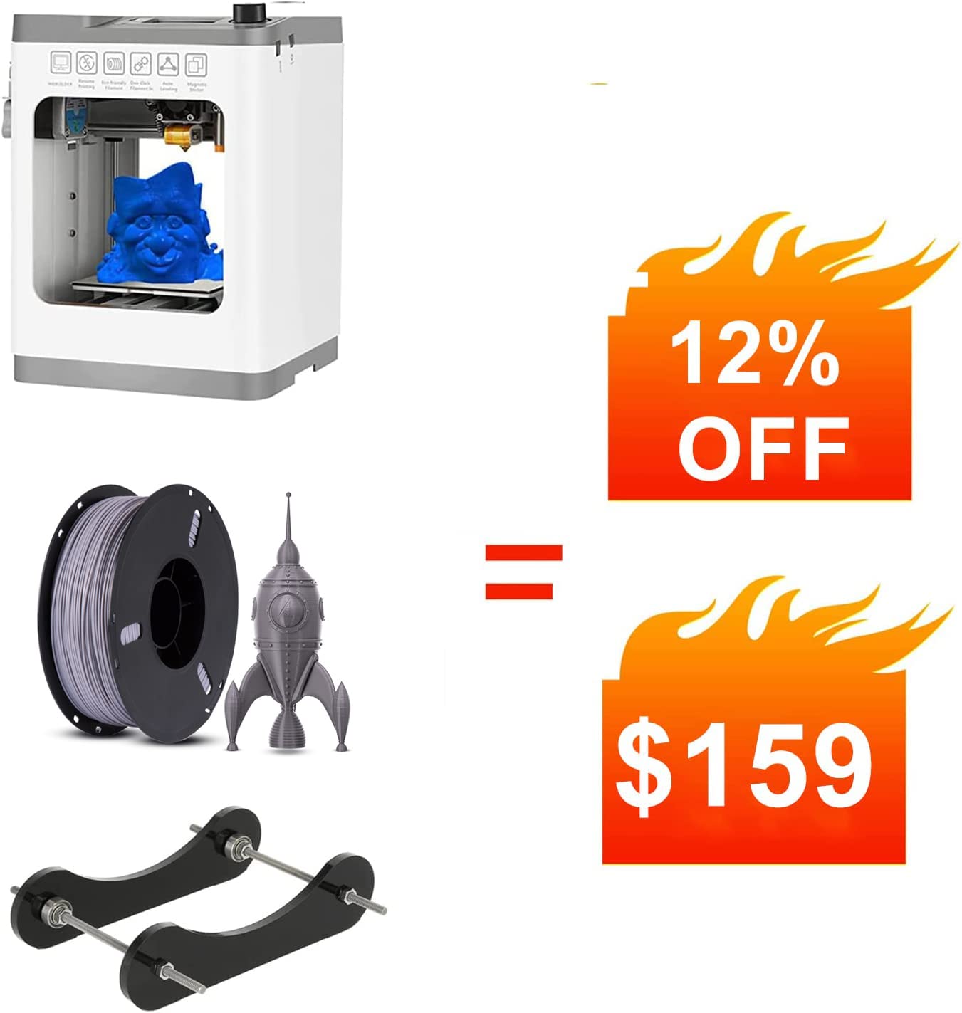 WEEDO TINA2 3D Printer Kit with PLA Filament (Gray) & Filament Holder - Perfect for Beginners | Home DIY Projects, School STEM Education, Small Prototyping