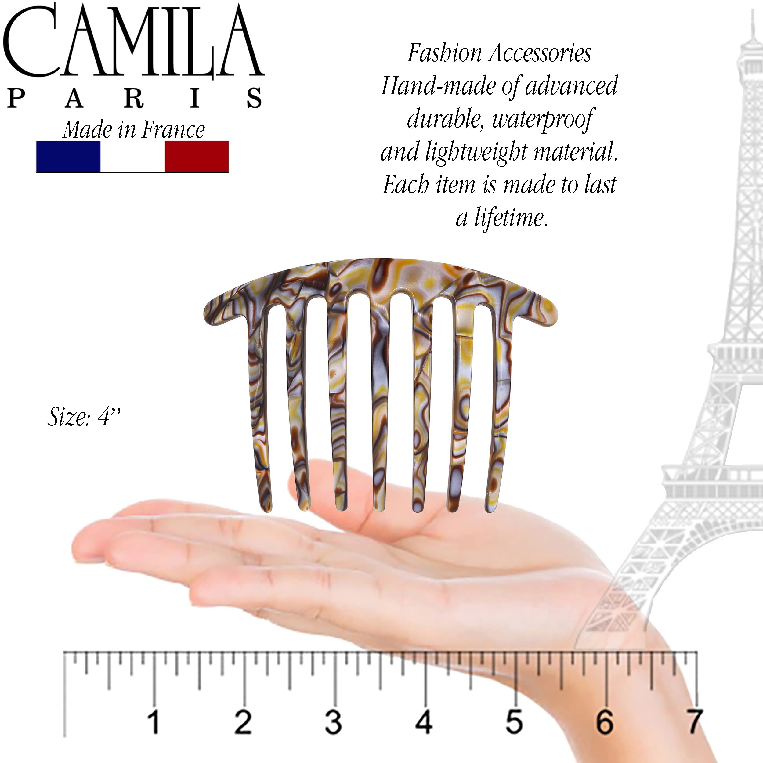 Camila Paris CP3186 French Handmade Side Comb - Rounded Onyx Hair Clip for Women | Strong Hold Hair Accessory for Bun, Chignon & Updo Styling | Perfect for Weddings, Parties & Formal Events | Made in France