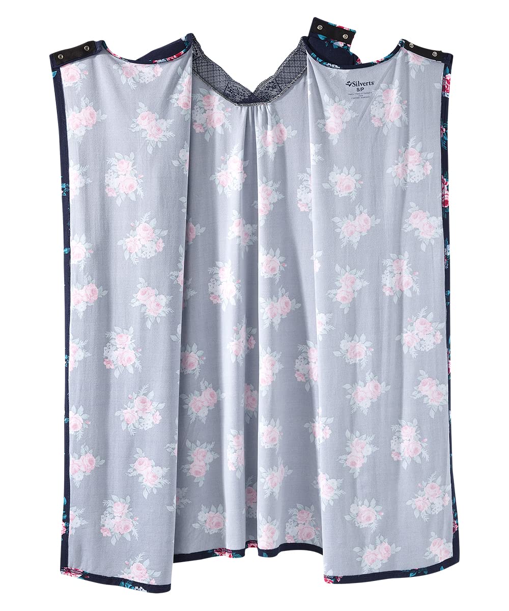 Silverts Open-Back Hospital Gowns for Women - Comfortable Easy-Dressing Patient Gowns for Seniors & Recovery - Milk Silk Lace 3/4 Sleeve - Ideal for Hospital Stays, Post-Surgery Care & Home Nursing