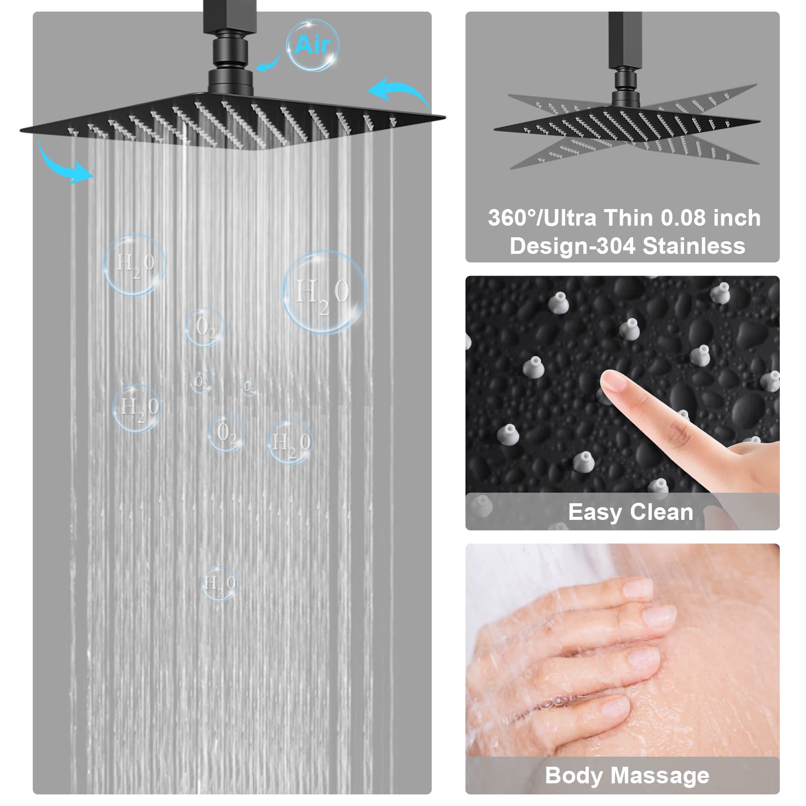 STARBATH 12 Inch Black Wall Mount Rainfall Shower System with Handheld Spray - Ceiling Mount Shower Jets, Mixer Valve Combo Set for Luxurious Bathroom Experience - Perfect for Spa, Master Bath & Modern Home Renovation