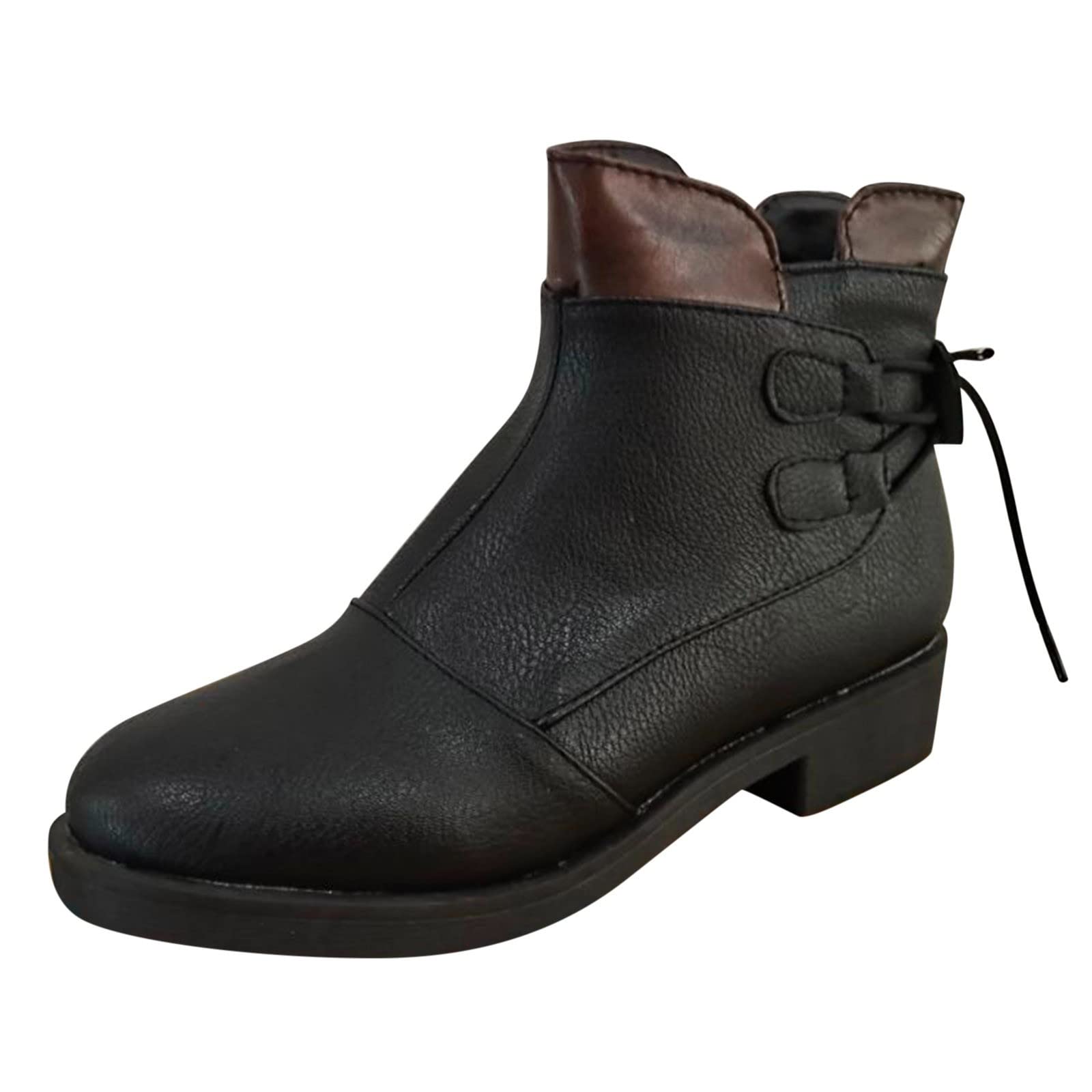 **Women's Hiking Boots - Vintage Lace-Up Ankle Boots with Side Zipper, Non-Slip Round Toe Flat Shoes for Autumn & Casual Wear | Perfect for Outdoor Adventures, Travel & Daily Walking**