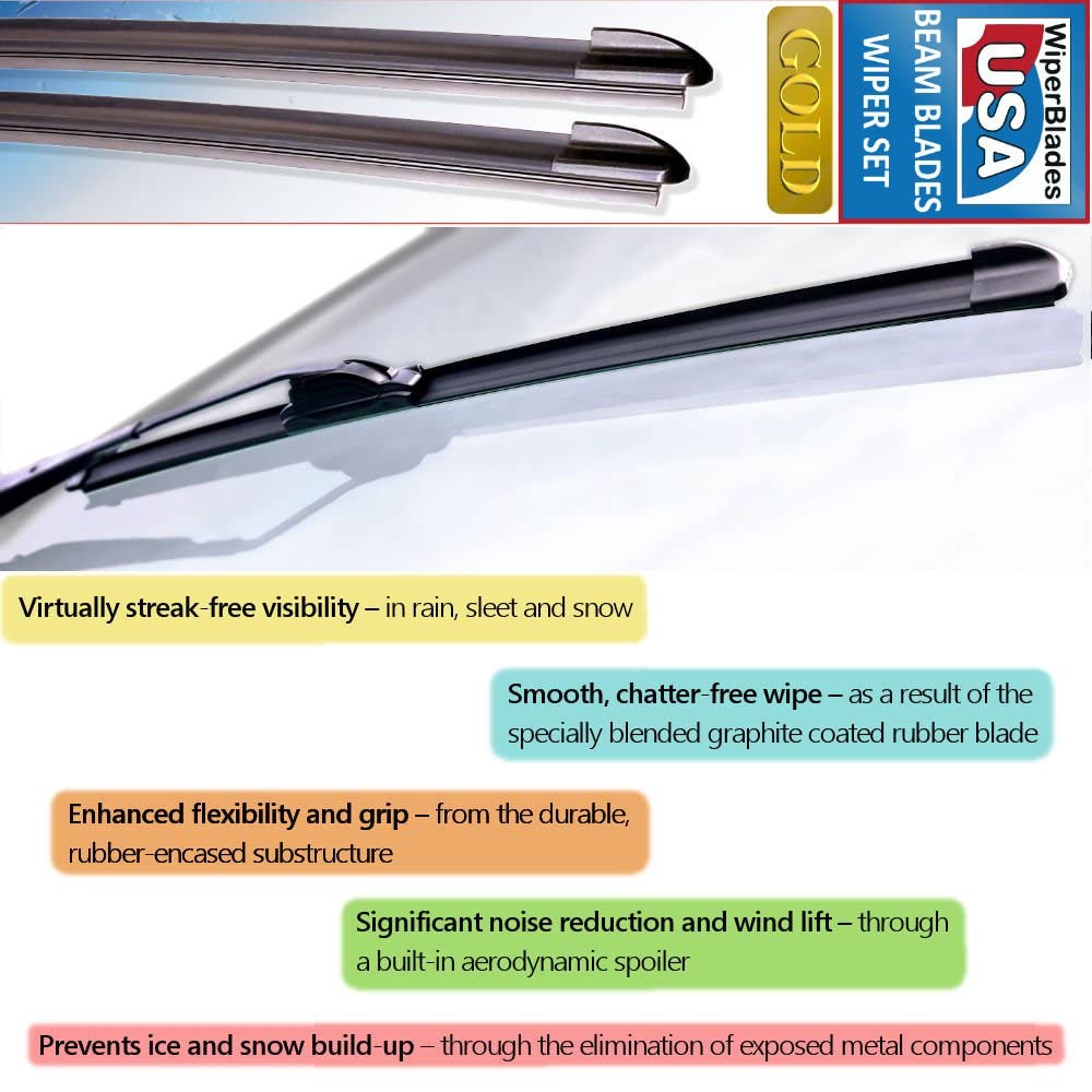 Premium Beam Blade Wiper Set for 2000 Mercury Mountaineer - All-Weather Replacement Windshield Wipers by WiperBladesUSA - Perfect for Rain, Snow and Extreme Weather Conditions