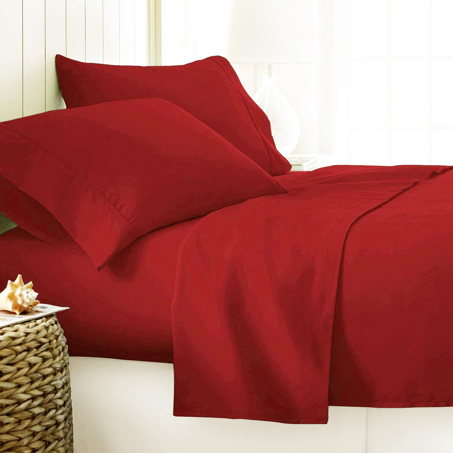 Luxury 600 Thread Count Queen Size Sheet Set - 4 Piece Burgundy Cotton Bed Sheets with Deep Pockets | Hotel Quality, Breathable & Cooling | Perfect for Master Bedroom, Guest Room or Airbnb