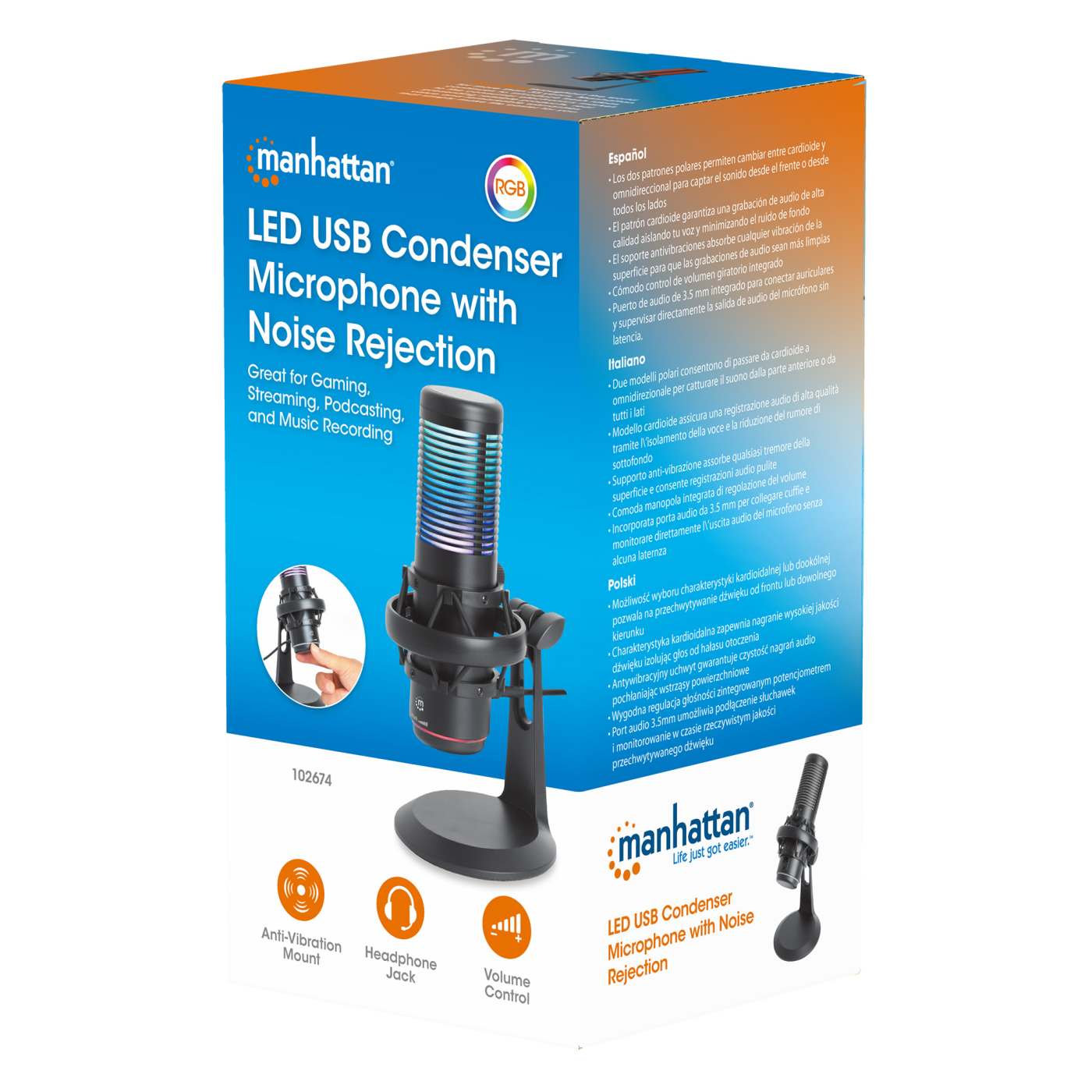 Professional RGB LED USB Condenser Microphone with Noise Cancellation - Perfect for Streaming, Gaming, Podcasting & Home Studio Recording