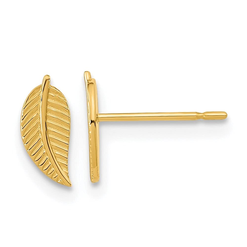 14K Yellow Gold Madi K Kids Leaf Post Stud Earrings for Women & Girls - Hypoallergenic Fine Jewelry Gift for Birthdays, Holidays & Special Occasions