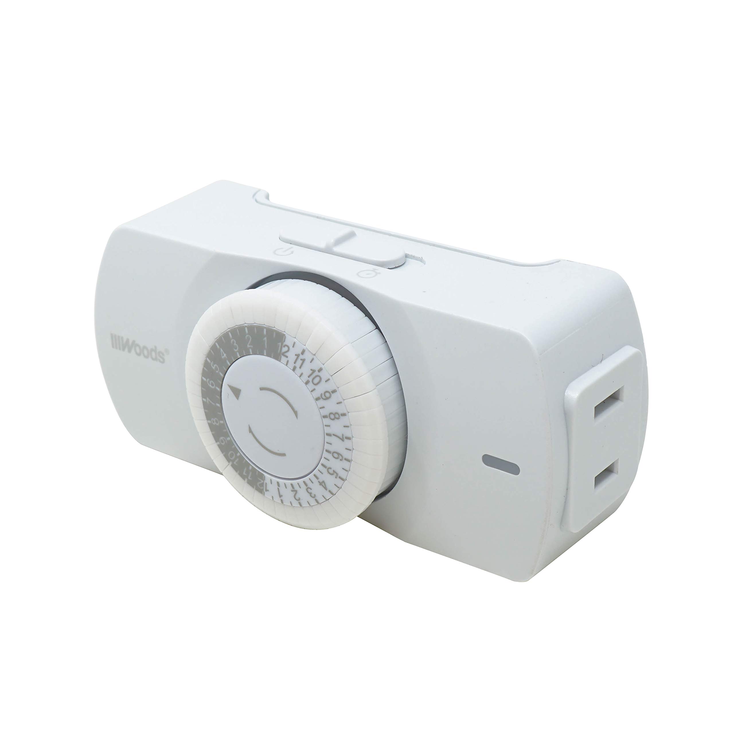 Woods 50101WD 24-Hour Mechanical Timer with Polarized Outlet for Indoor Use - Perfect for Lamps, Holiday Lights & Small Appliances