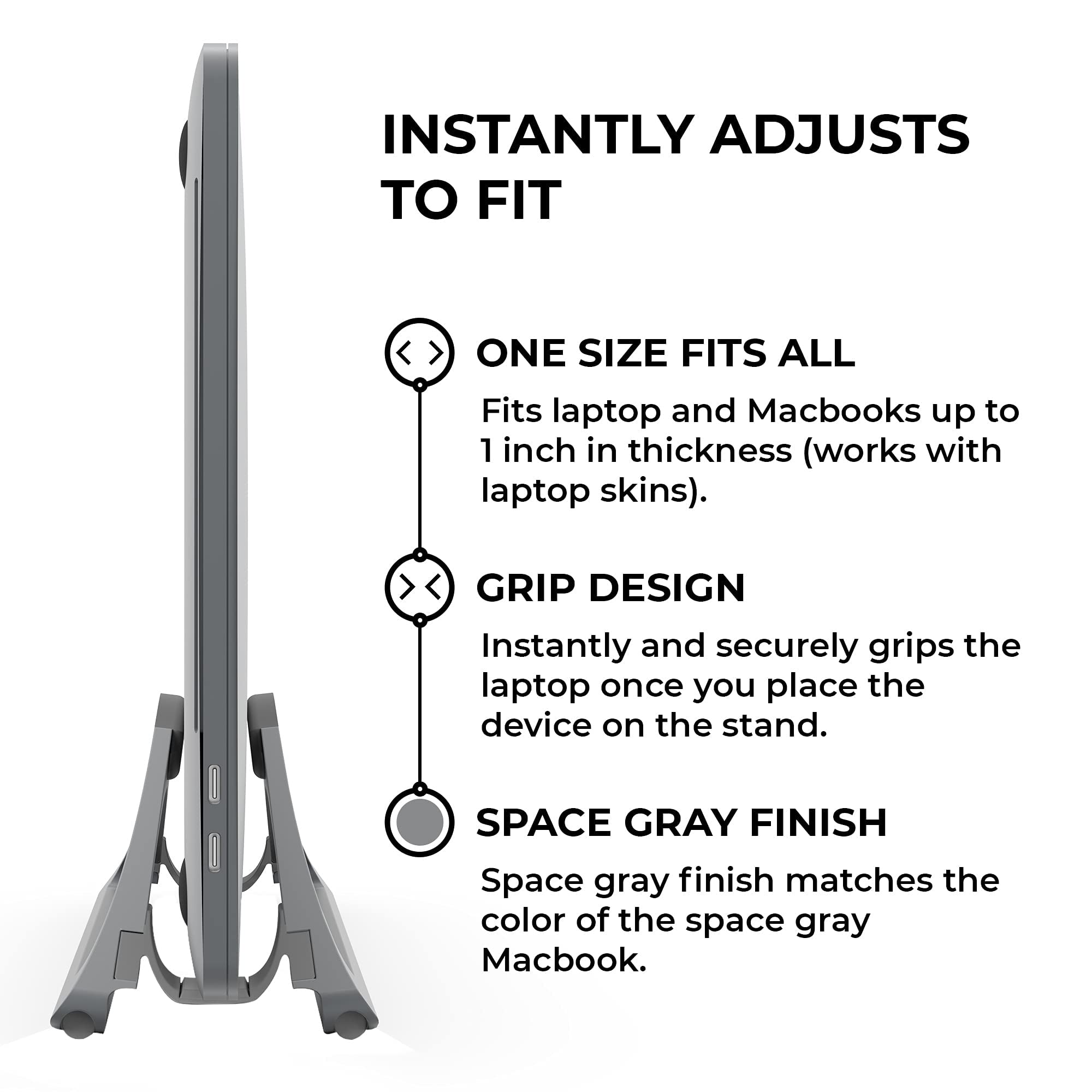 HumanCentric Space Gray Vertical Laptop Stand with USB-C Docking Station - Ergonomic Desktop Organizer for MacBook & Windows Laptops, Includes 87W Charger & HDMI Monitor Dock - Perfect for Home Office, Workspace & Productivity Setup