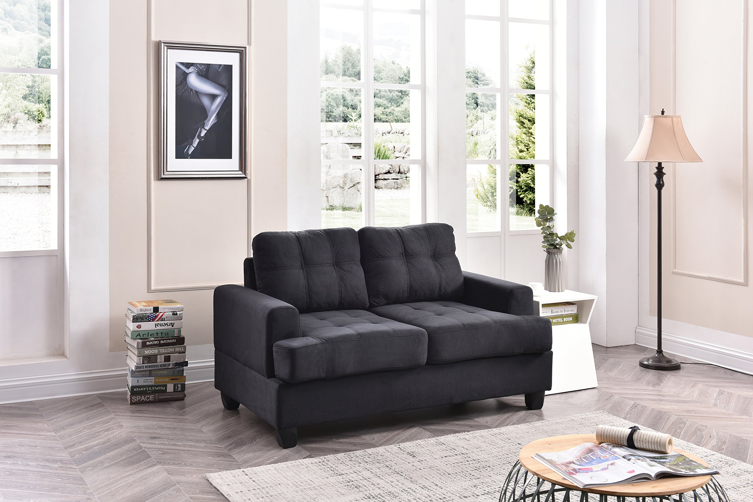 Premium Black Suede Upholstered Love Seat - Modern 2-Seater Sofa for Living Room, Lounge & Small Spaces - Comfortable Couches for Apartments, Dorms & Cozy Home Decor