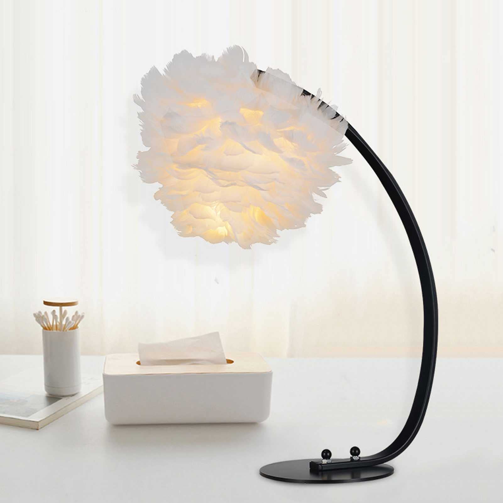 Feather Table Lamp - Modern Arc Design Bedside & Desk Lamp, Nursery Bedroom Living Room Night Light with Elegant Lampshade | Perfect for Home Decor, Reading Nook & Cozy Ambience Lighting