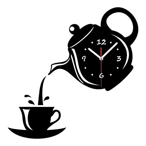 BNNP Silent Non-Ticking Wall Clock - Creative DIY 3D Acrylic Coffee Cup & Teapot Design - Decorative Kitchen, Living Room, Dining Room Home Decor - Perfect for Home, Office, Cafe and Gift Giving