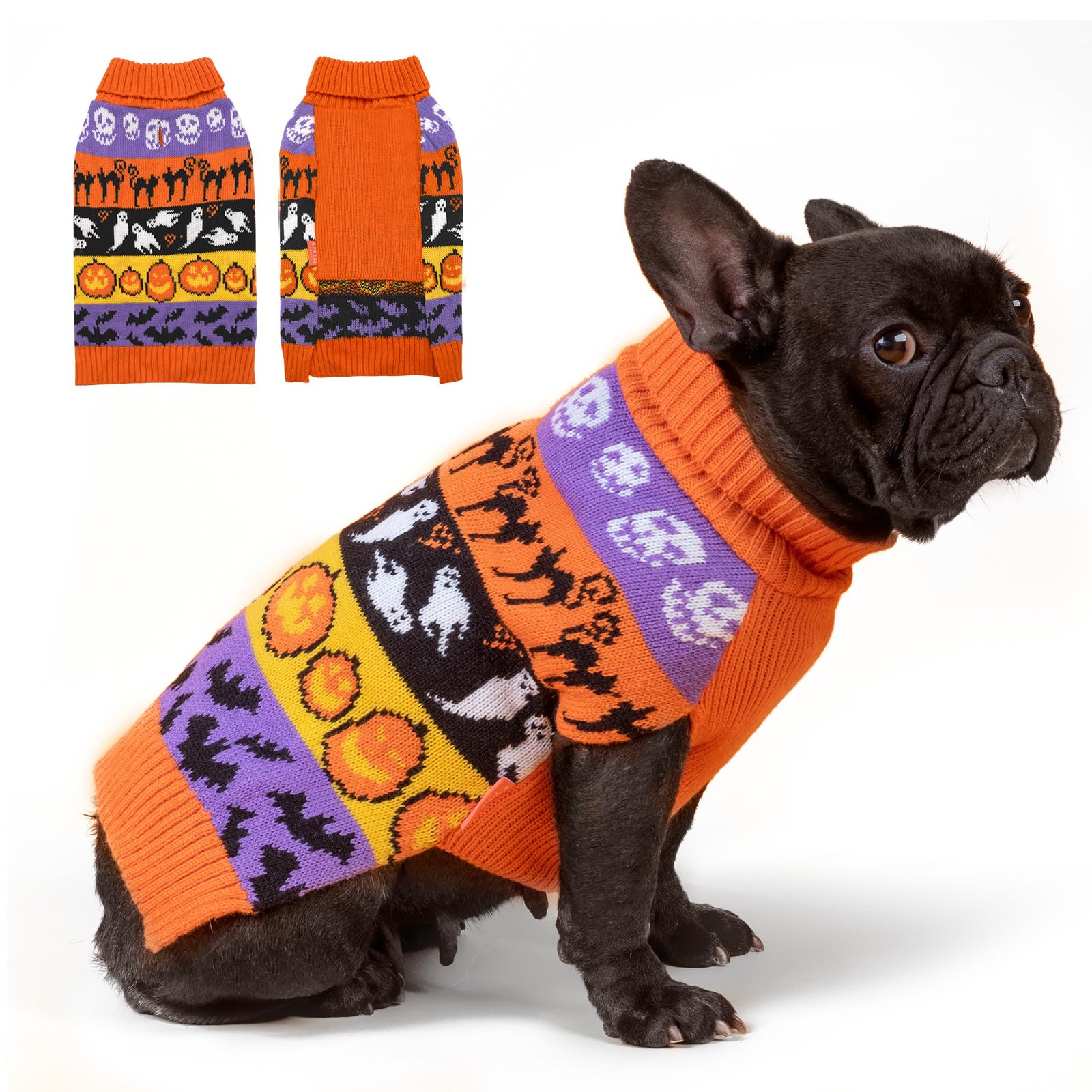KYEESE Halloween Dog Sweater for Small Dogs - Cute Pumpkin Ghost Pattern Pet Apparel, Size L - Perfect for Halloween Costume Parties & Photo Shoots