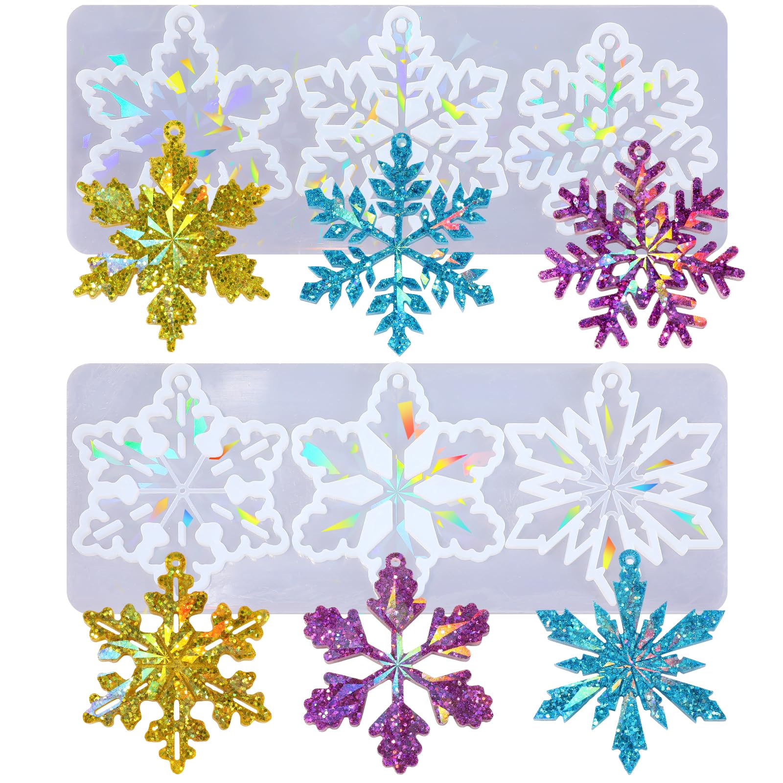 Holographic Christmas Silicone Resin Molds - Set of 6 Snowflake Shapes for DIY Ornaments & Epoxy Casting | Perfect for Holiday Crafts, Gift Making & Festive Home Decor