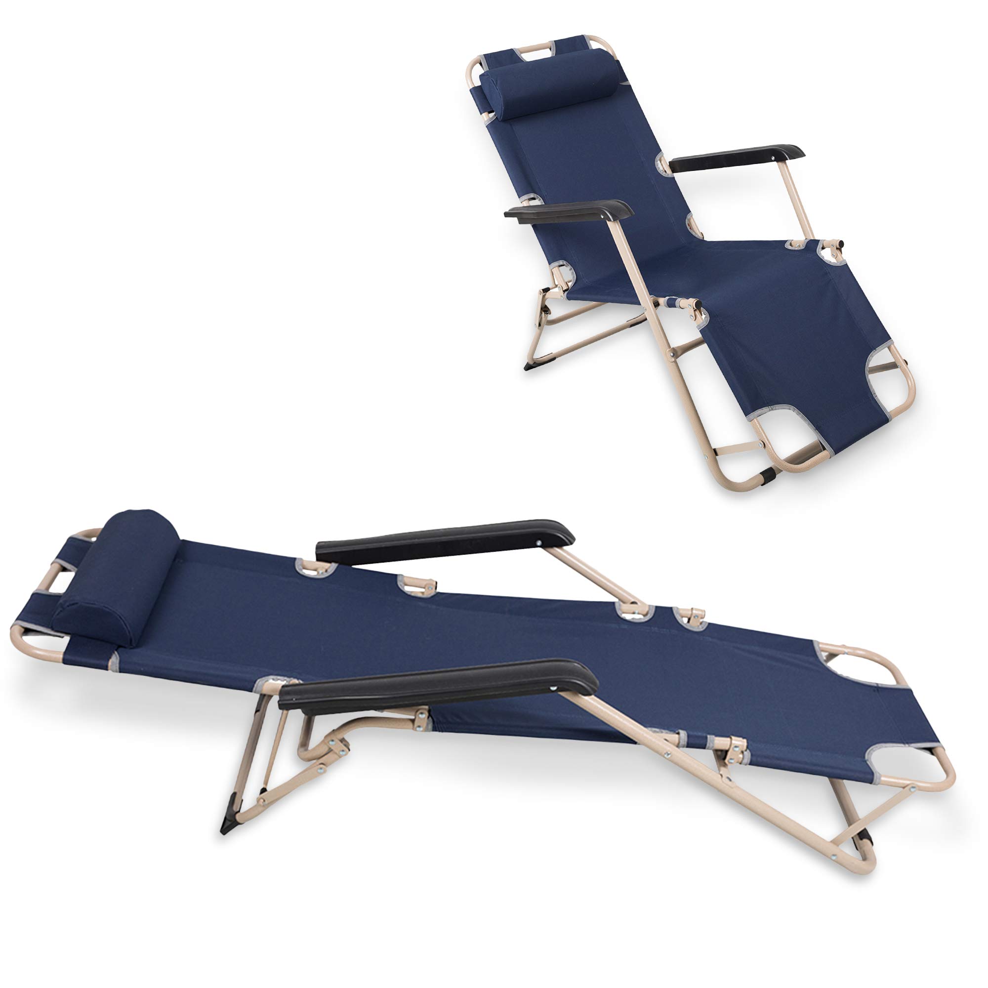 DICALSSE Outdoor Folding Lounge Chairs with Removable Pillow - Set of 2 Dark Blue Patio Chairs for Poolside, Beach, Backyard, Deck & Garden Relaxation | Weather-Resistant & Comfortable Outdoor Seating
