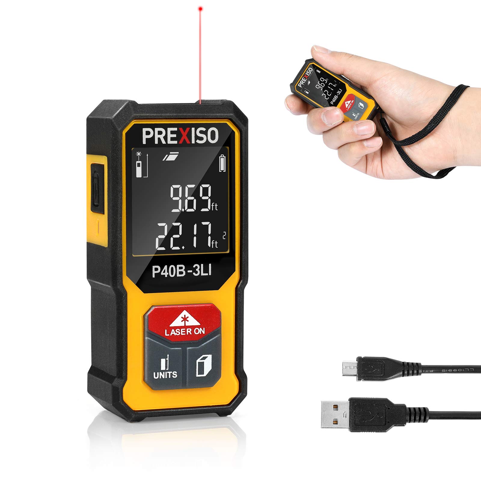 PREXISO Mini Laser Measurement Tool - 135Ft Rechargeable Laser Distance Meter with Ft/Ft+in/in/M Units | High Accuracy for Distance, Area, Volume & Pythagorean Modes | Perfect for Construction, Home Improvement & DIY Projects