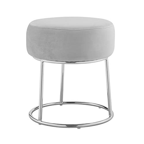 Riverbay Furniture Metal Accent Vanity Stool in Gray - Modern Makeup Stool for Bedroom, Bathroom & Dressing Room - Sturdy & Stylish Vanity Seat with Cushion