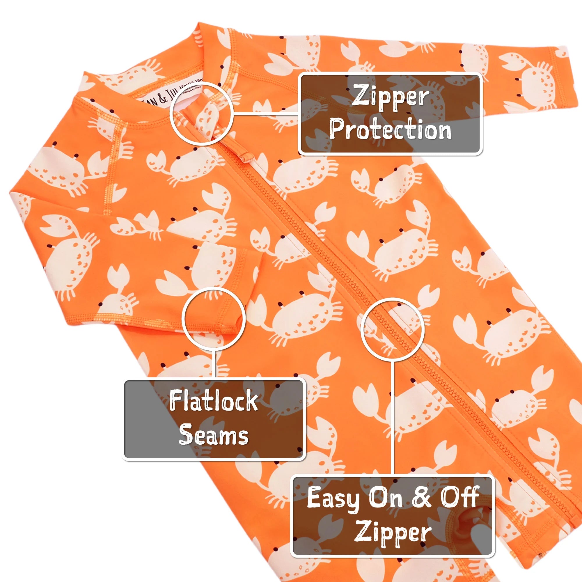 Jan & Jul Crabby Crab One Piece UV Sun Suit for Baby Girls & Boys - UPF 50+ Sun Protection Swimwear for Beach, Pool & Outdoor Activities