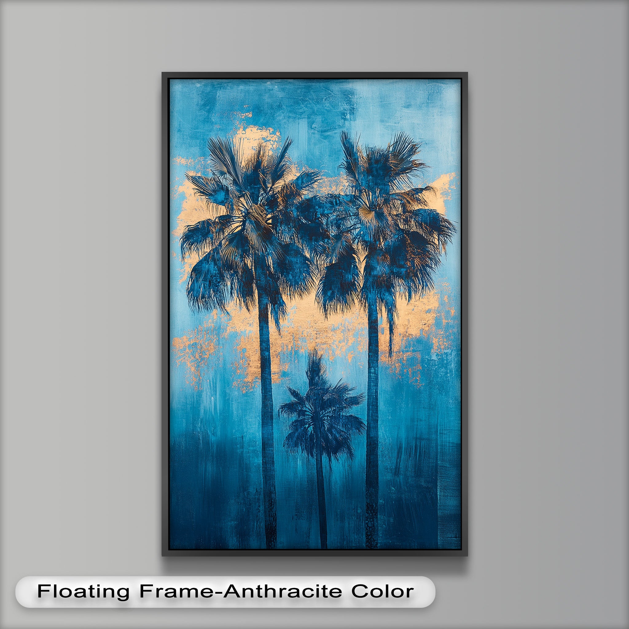 Blue Sunset Palms Tropical Oil Painting - Handmade Beach Wall Art for Living Room, Bedroom & Office Decor
