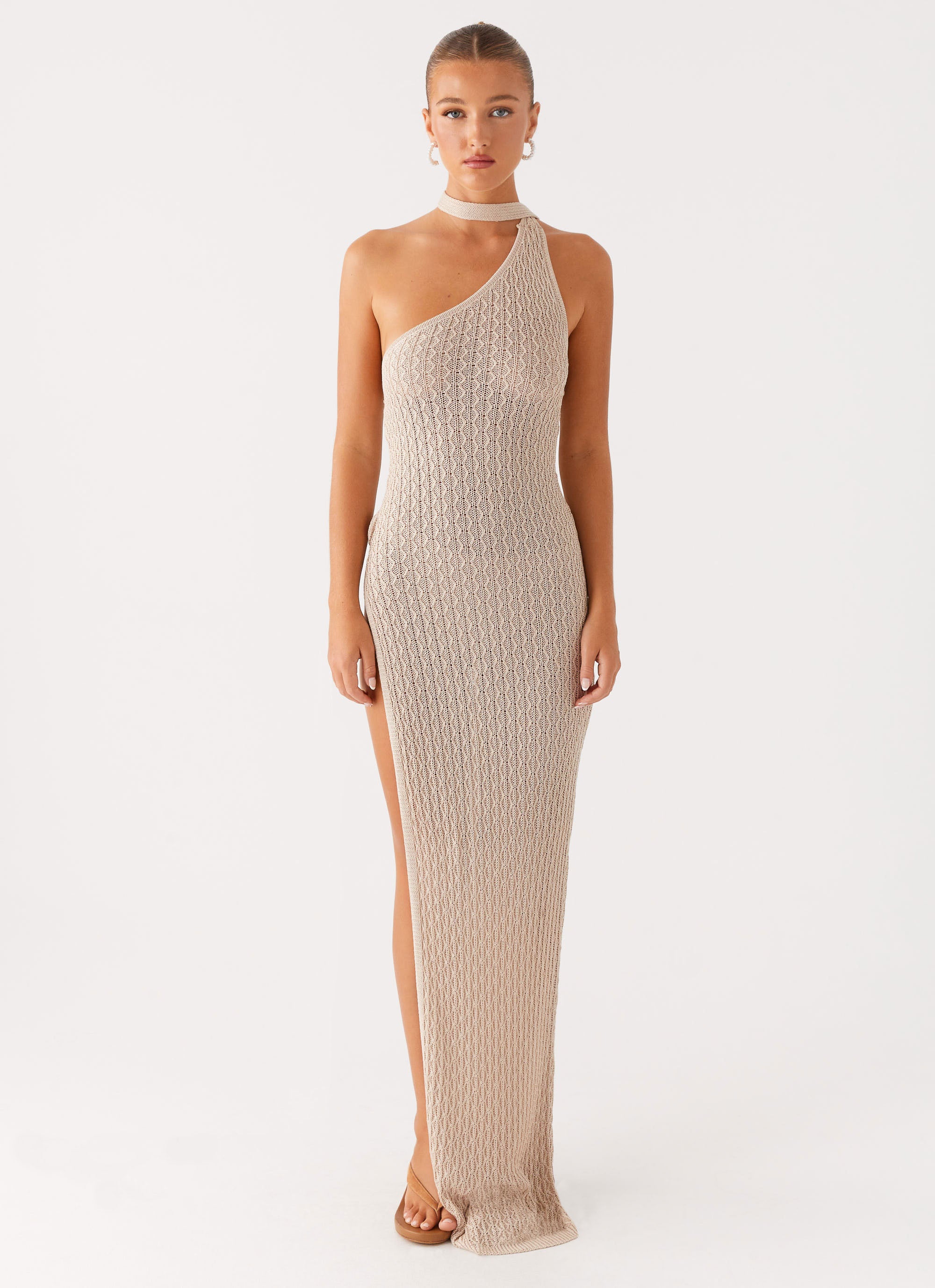 Carryn Knit Maxi Dress for Women - Soft Stretchy Long Flowy Dress in Beige | Perfect for Beach Vacations, Summer Outings & Casual Wear