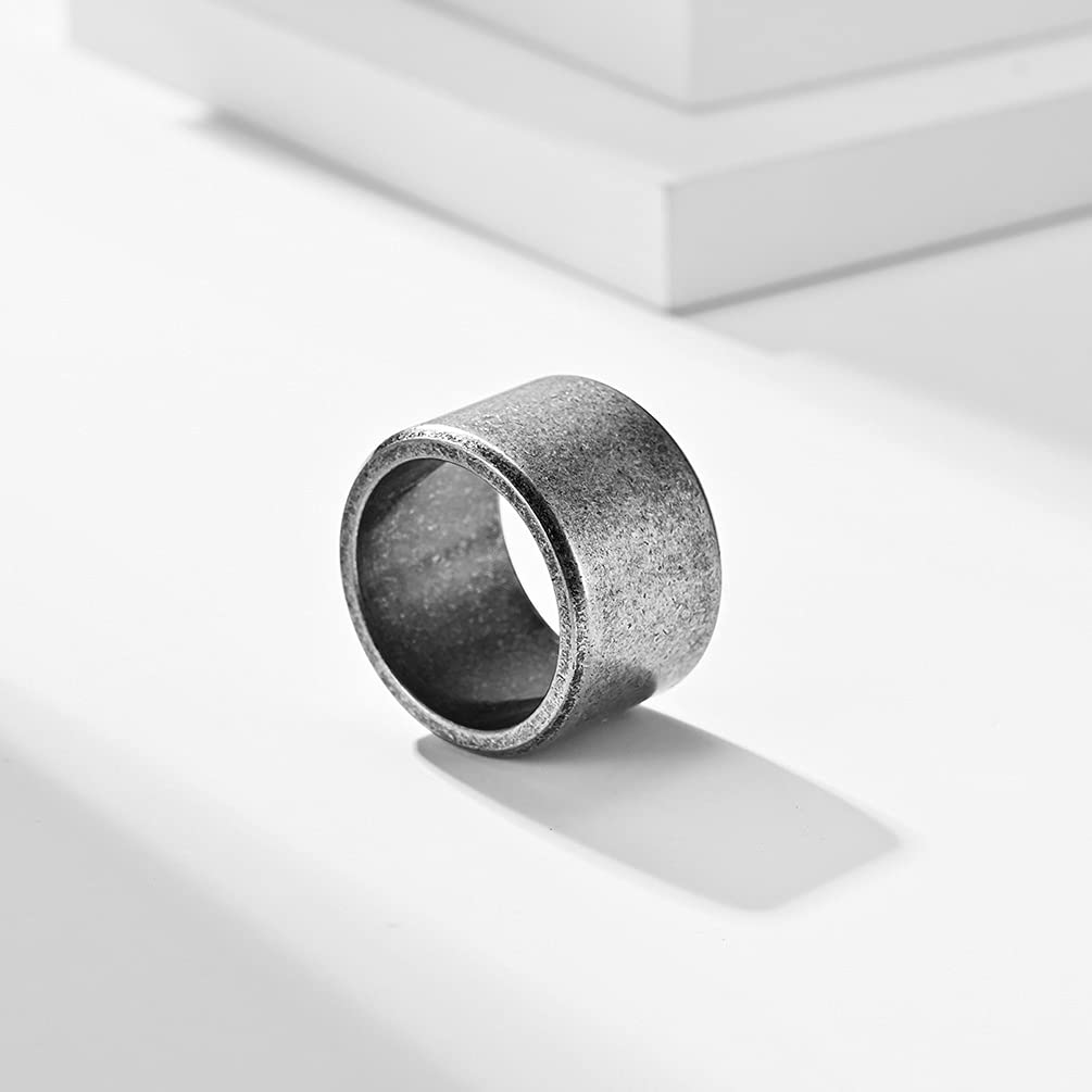 Brushed Stainless Steel Rings 15mm & 10mm - Wedding Bands for Men & Women - Biker & Thumb Rings for Everyday Wear